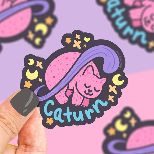 Caturn Funny Cat Planet Pun Science Vinyl Sticker
