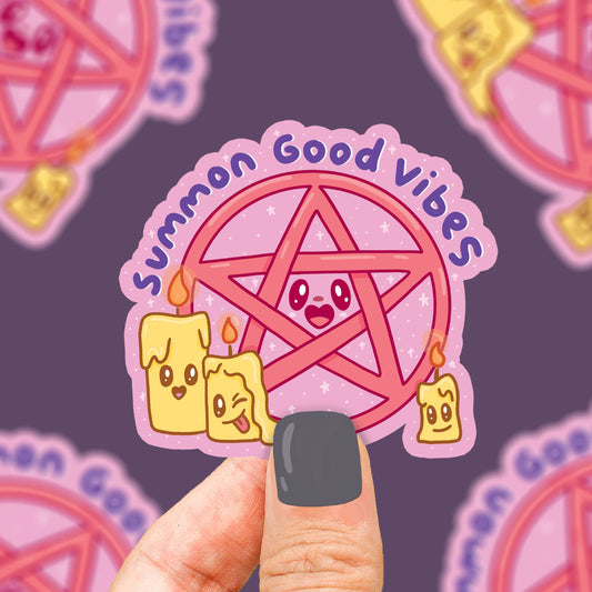 Summon Good Vibes Pentagram Gothic Kawaii Vinyl Sticker