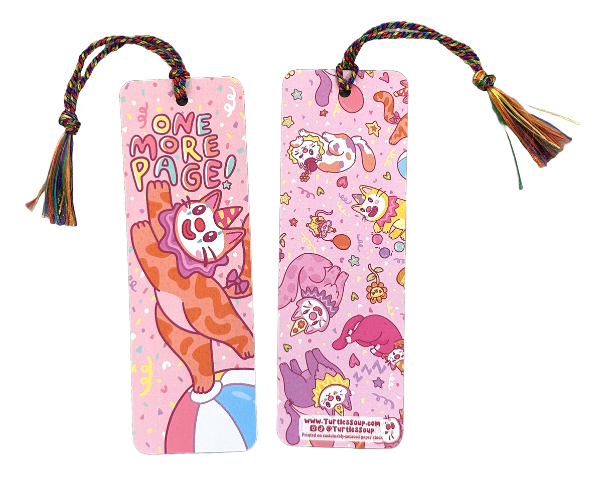 One More Page Clown Cat Reader Gift Bookmark with Tassel