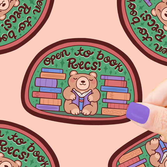 Open To Book Recs Recommendations Reading Vinyl Sticker
