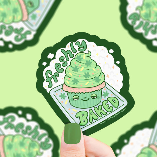 Freshly Baked Cute Green Cannabis Art Vinyl Sticker